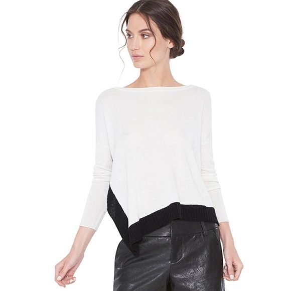 Alice + Olivia Sweaters - Alice + Olivia Base Dona Diagonal Hem Medium Cream Wool Blend Sweater